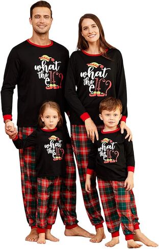 IFFEI Matching Family Pajamas Sets Christmas PJ's Letter Print Top and Plaid Pants Jammies Sleepwear in Saudi Arabia