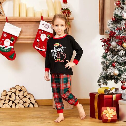 IFFEI Matching Family Pajamas Sets Christmas PJ's Letter Print Top and Plaid Pants Jammies Sleepwear in Saudi Arabia