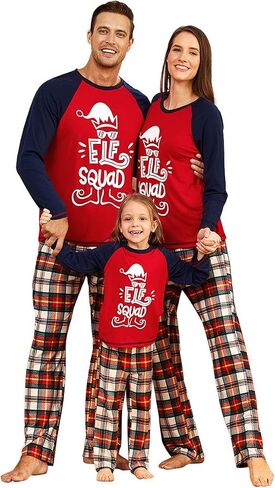 IFFEI Matching Family Pajamas Sets Christmas PJ's Letter Print Top and Plaid Pants Jammies Sleepwear in Saudi Arabia