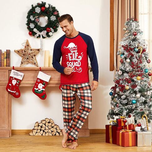 IFFEI Matching Family Pajamas Sets Christmas PJ's Letter Print Top and Plaid Pants Jammies Sleepwear in Saudi Arabia