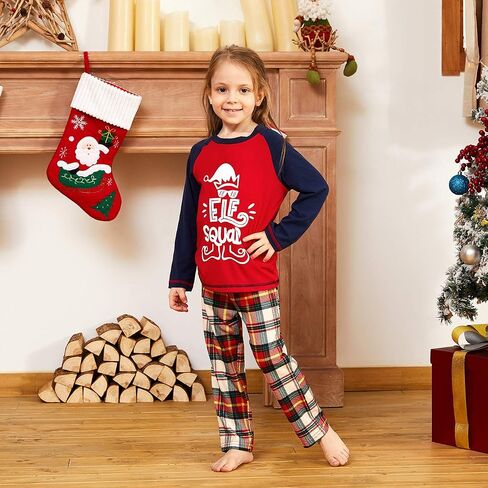 IFFEI Matching Family Pajamas Sets Christmas PJ's Letter Print Top and Plaid Pants Jammies Sleepwear in Saudi Arabia