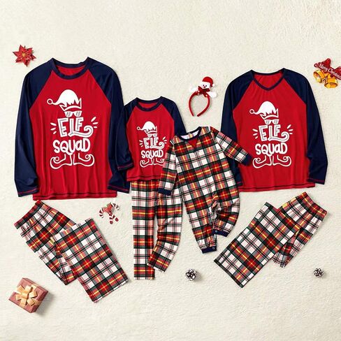 IFFEI Matching Family Pajamas Sets Christmas PJ's Letter Print Top and Plaid Pants Jammies Sleepwear in Saudi Arabia