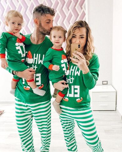 IFFEI Matching Family Pajamas Sets Christmas PJ's Letter Print Top and Plaid Pants Jammies Sleepwear in Saudi Arabia