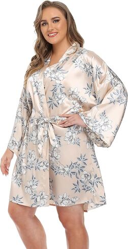 iFigure Women's Plus Size Satin Robes Short Dressing Gown Party Robes in Kuwait