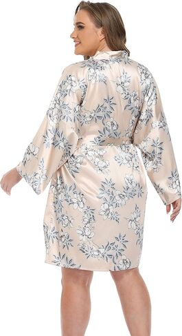 iFigure Women's Plus Size Satin Robes Short Dressing Gown Party Robes in Kuwait