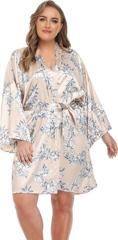 iFigure Women's Plus Size Satin Robes Short Dressing Gown Party Robes in Kuwait