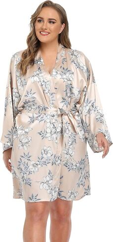 iFigure Women's Plus Size Satin Robes Short Dressing Gown Party Robes in Kuwait