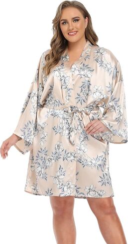 iFigure Women's Plus Size Satin Robes Short Dressing Gown Party Robes in Kuwait