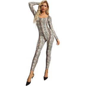 Amilia Womens Round Neck Long Sleeve Catsuit Bodysuits Bodycon Tank One Piece Jumpsuits Rompers Playsuits