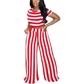 Fooullaide Summer Two Piece Outfit for Women Sexy Short Sleeve Crop Tops Sweatsuit High Waist Wide Leg Pant Set Jumpsuit