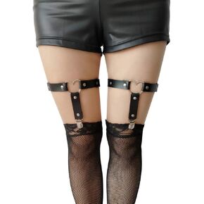 Women Girl Leather Garters Sexy Heart Leg Garter Belt Kawaii Punk Rock Anti-Slip Clips Elastic Garter 2pcs