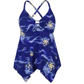 Mycoco Women's Front Tie Swim Top Cross Back Tankini Top Flowy Swimdress Tummy Control