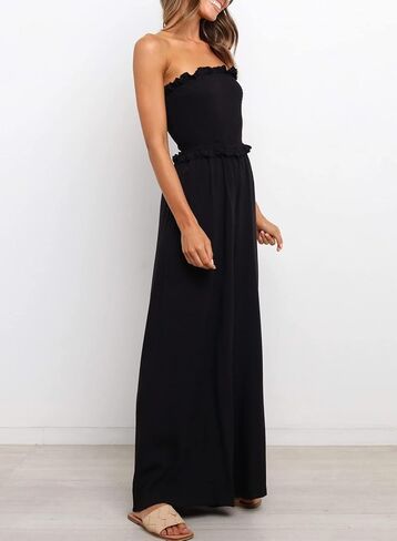 Happy Sailed Womens Summer Rompers One Piece Strapless Wide Leg Pants Smocked Jumpsuits Rompers with Pockets in Saudi Arabia