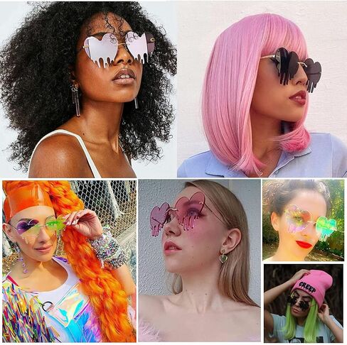 LASPOR Melting Heart Sunglasses for Women Men Rimless Love Dripping Party Glasses Gold Metal Frameless Tear Drop Eyewear in Kuwait