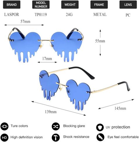 LASPOR Melting Heart Sunglasses for Women Men Rimless Love Dripping Party Glasses Gold Metal Frameless Tear Drop Eyewear in Kuwait