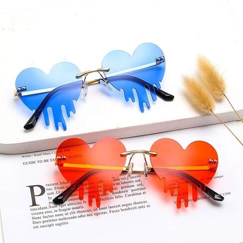 LASPOR Melting Heart Sunglasses for Women Men Rimless Love Dripping Party Glasses Gold Metal Frameless Tear Drop Eyewear in Kuwait