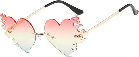 LASPOR Melting Heart Sunglasses for Women Men Rimless Love Dripping Party Glasses Gold Metal Frameless Tear Drop Eyewear in Kuwait