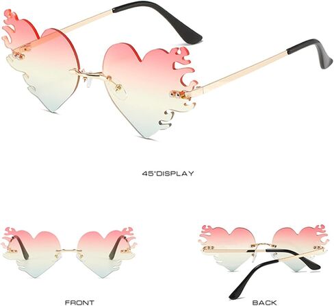 LASPOR Melting Heart Sunglasses for Women Men Rimless Love Dripping Party Glasses Gold Metal Frameless Tear Drop Eyewear in Kuwait