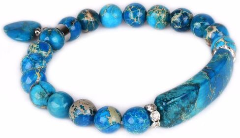 Justinstones Gem Semi Precious Gemstone Love Heart Charm Stretch Beaded Bracelet Unisex in Kuwait