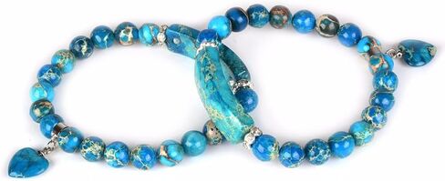 Justinstones Gem Semi Precious Gemstone Love Heart Charm Stretch Beaded Bracelet Unisex in Kuwait