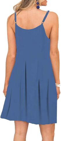 Women's Summer Spaghetti Strap Casual Swing Tank Beach Cover Up Dress with Pockets in Kuwait