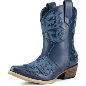 أحذية Rollda النسائية لرعاة البقر على الموضة الغربية حتى الكاحل أحذية راعية البقر مع عروات سحب لأعلى ومقدمة قصيرة in Kuwait