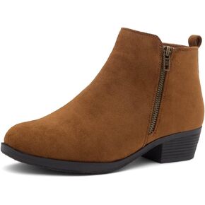Shoe Land Womens Ellaire Low Heel Ankle Boots Almond Toe Zipper Casual Booties