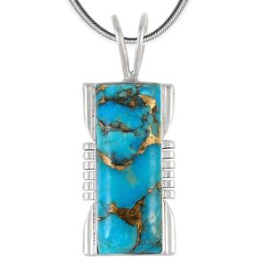 Turquoise Pendant Necklace 20" Sterling Silver 925 Genuine Gemstones