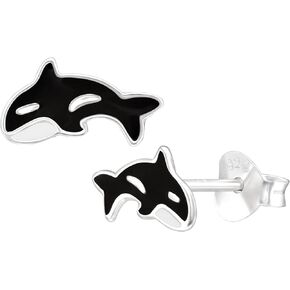 10 مللي متر صغيرتي أبيض وأسود الحوت القاتل Orca ترصيع الصلبة 925 فضة دفع الظهر أقراط in Kuwait