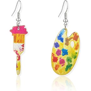 TIANBANGSHI فريدة من نوعها خفيفة الوزن من الخشب الفنان الطلاء فرشاة إسقاط الأقراط الملونة لوحة الطلاء سحر تتدلى الأقراط للنساء الفتيات الرسام الفن المعلم مجوهرات الهدايا in Kuwait