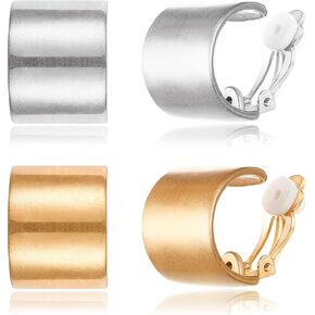 FANZE 2 Pairs Matte Gold Sliver Clip on Earrings, Gold Clip on Earrings for Women No Piercing Fashion Jewelry Gift