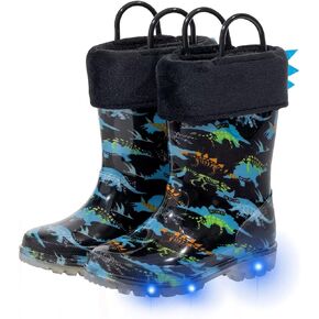 Toddler Rain Boots Kids Light up Snow Boots Boys Girls Waterproof Winter Boots with Removable Warm Lining