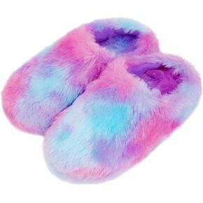 MEJORMEN Girls Fluffy House Slippers Cozy Plush Slip-on House Shoes Kids Warm Bedroom Slippers Memory Foam Slippers for Indoor Outdoor