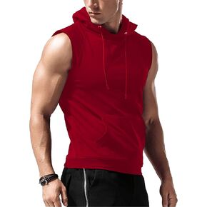 Sleeveless Hoodie Men Workout Hooded Tank Top Gym Muscle Shirts with Pocket