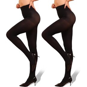 WAKUNA 2 Pairs Pantyhose Opaque Tights 40D Resistant Control Top