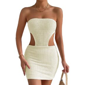SHENHE Women's Crochet Mini Dress Y2K Cut Out Sleeveless Tube Bodycon Dress Party Club Dresses
