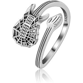 CHIC & ARTSY Spoon Ring 925 Sterling Silver Spoon Rings for Women Dainty Tennis Guitar Ladybug Acorn Spoon Finger Rings Open Adjustable Leaf Ring Jewelry in Kuwait