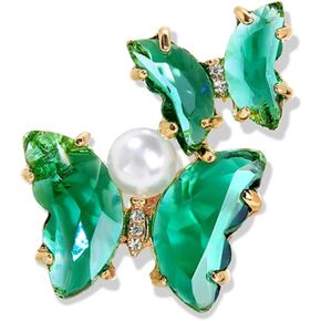 دبابيس بروش على شكل فراشة بلون اخضر كريستالي مرصع بحجر الراين واللؤلؤ للنساء والبنات، هدية مجوهرات عصرية معدنية، بدون احجار كريمة, معدن, بدون أحجار كريمة in Kuwait