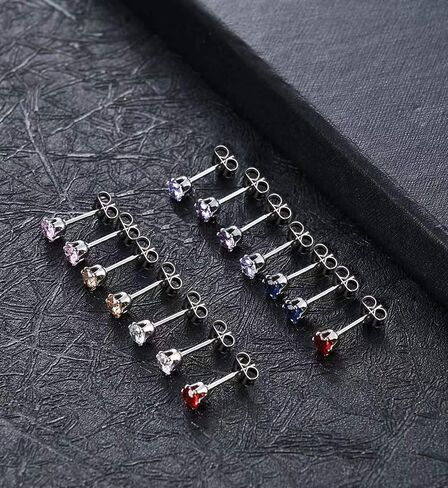 Tornito 7-14 Pairs الفولاذ المقاوم للصدأ تشيكوسلوفاكيا وأقراط للنساء متعدد الألوان زركون الغضروف اللولب طقم من الحلقان برغي 4 مللي متر in Kuwait