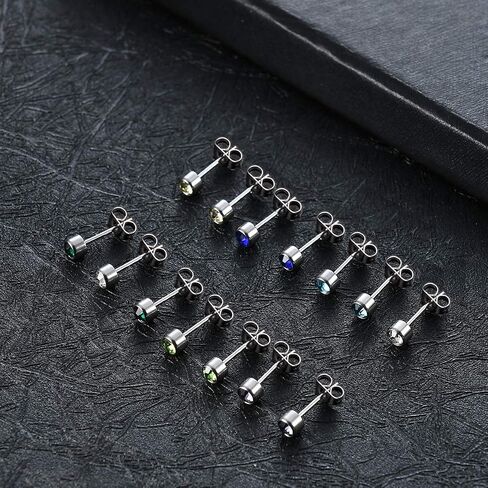Tornito 7-14 Pairs الفولاذ المقاوم للصدأ تشيكوسلوفاكيا وأقراط للنساء متعدد الألوان زركون الغضروف اللولب طقم من الحلقان برغي 4 مللي متر in Kuwait