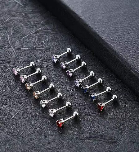 Tornito 7-14 Pairs الفولاذ المقاوم للصدأ تشيكوسلوفاكيا وأقراط للنساء متعدد الألوان زركون الغضروف اللولب طقم من الحلقان برغي 4 مللي متر in Kuwait