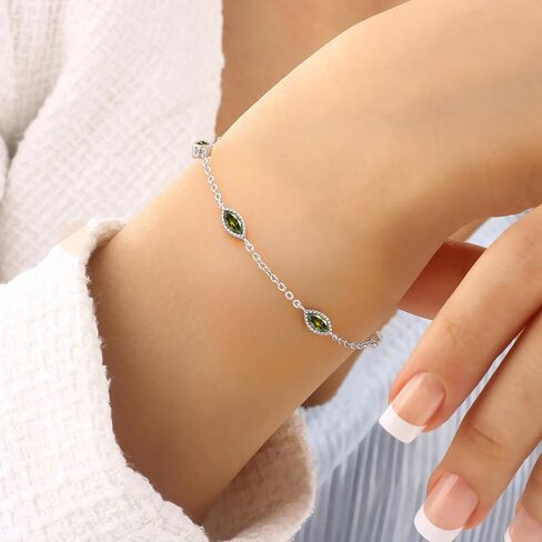 CDE Birthstone Bracelet for Women 925 Sterling Silver Charm Link Evil Eye Gothic Black Angle Eye Bracelet with Cubic Zirconia Anniversary Birthday Valentine's Day Jewelry Gifts for Women Wife Girlfriend Her in Saudi Arabia