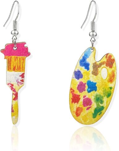 TIANBANGSHI فريدة من نوعها خفيفة الوزن من الخشب الفنان الطلاء فرشاة إسقاط الأقراط الملونة لوحة الطلاء سحر تتدلى الأقراط للنساء الفتيات الرسام الفن المعلم مجوهرات الهدايا in Kuwait