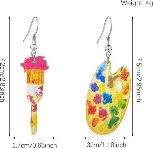 TIANBANGSHI فريدة من نوعها خفيفة الوزن من الخشب الفنان الطلاء فرشاة إسقاط الأقراط الملونة لوحة الطلاء سحر تتدلى الأقراط للنساء الفتيات الرسام الفن المعلم مجوهرات الهدايا in Kuwait
