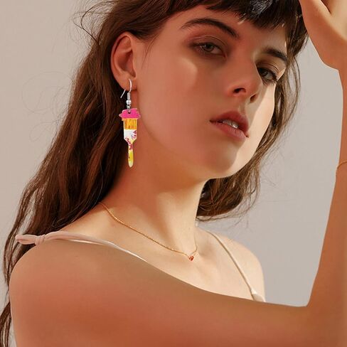 TIANBANGSHI فريدة من نوعها خفيفة الوزن من الخشب الفنان الطلاء فرشاة إسقاط الأقراط الملونة لوحة الطلاء سحر تتدلى الأقراط للنساء الفتيات الرسام الفن المعلم مجوهرات الهدايا in Kuwait