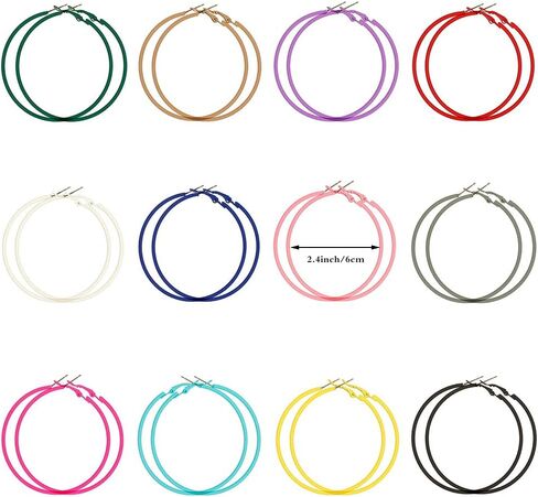 12 زوج 80s هوب أقراط ريترو متدلى أقراط نيون ملونة in Kuwait