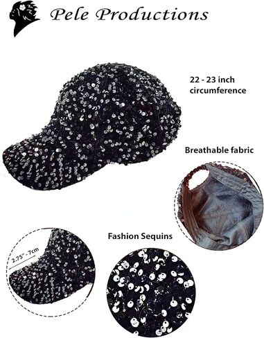 قبعة بيسبول نسائية لامعة من الترتر، قبعة بيسبول لامعة من الترتر، قبعة بيسبول مرصعة بالترتر للنساء، قبعة رياضية براقة للنساء، قبعة رياضية بلون اسود، مقاس واحد, أسود, مقاس واحد in Kuwait