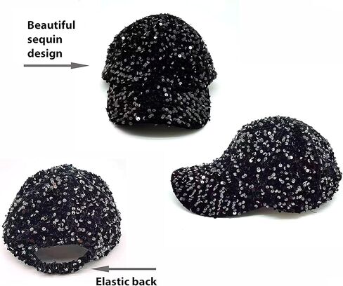 قبعة بيسبول نسائية لامعة من الترتر، قبعة بيسبول لامعة من الترتر، قبعة بيسبول مرصعة بالترتر للنساء، قبعة رياضية براقة للنساء، قبعة رياضية بلون اسود، مقاس واحد, أسود, مقاس واحد in Kuwait