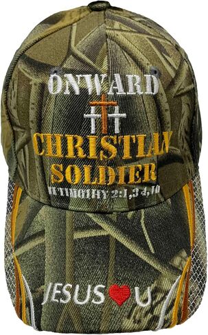 Onward Christian Soldier Camoflage Green Canvas Baseball Cap with Embroidery | One Size Fits All | Adjustable Hook & Loop Closure | 100% Cotton | 6 Panel hat w/ 6 Eyelets in Saudi Arabia
