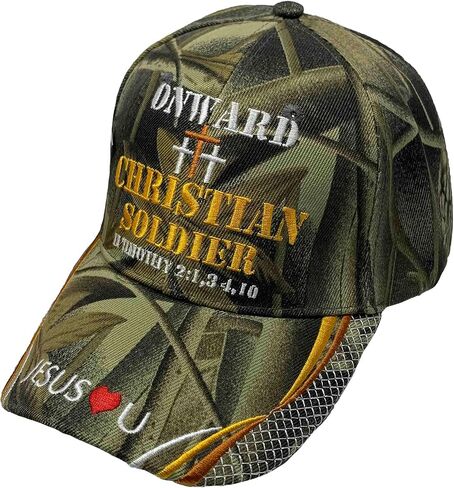 Onward Christian Soldier Camoflage Green Canvas Baseball Cap with Embroidery | One Size Fits All | Adjustable Hook & Loop Closure | 100% Cotton | 6 Panel hat w/ 6 Eyelets in Saudi Arabia